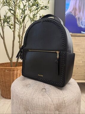 Calpak Black Faux Leather Backpack with Gold Hardware